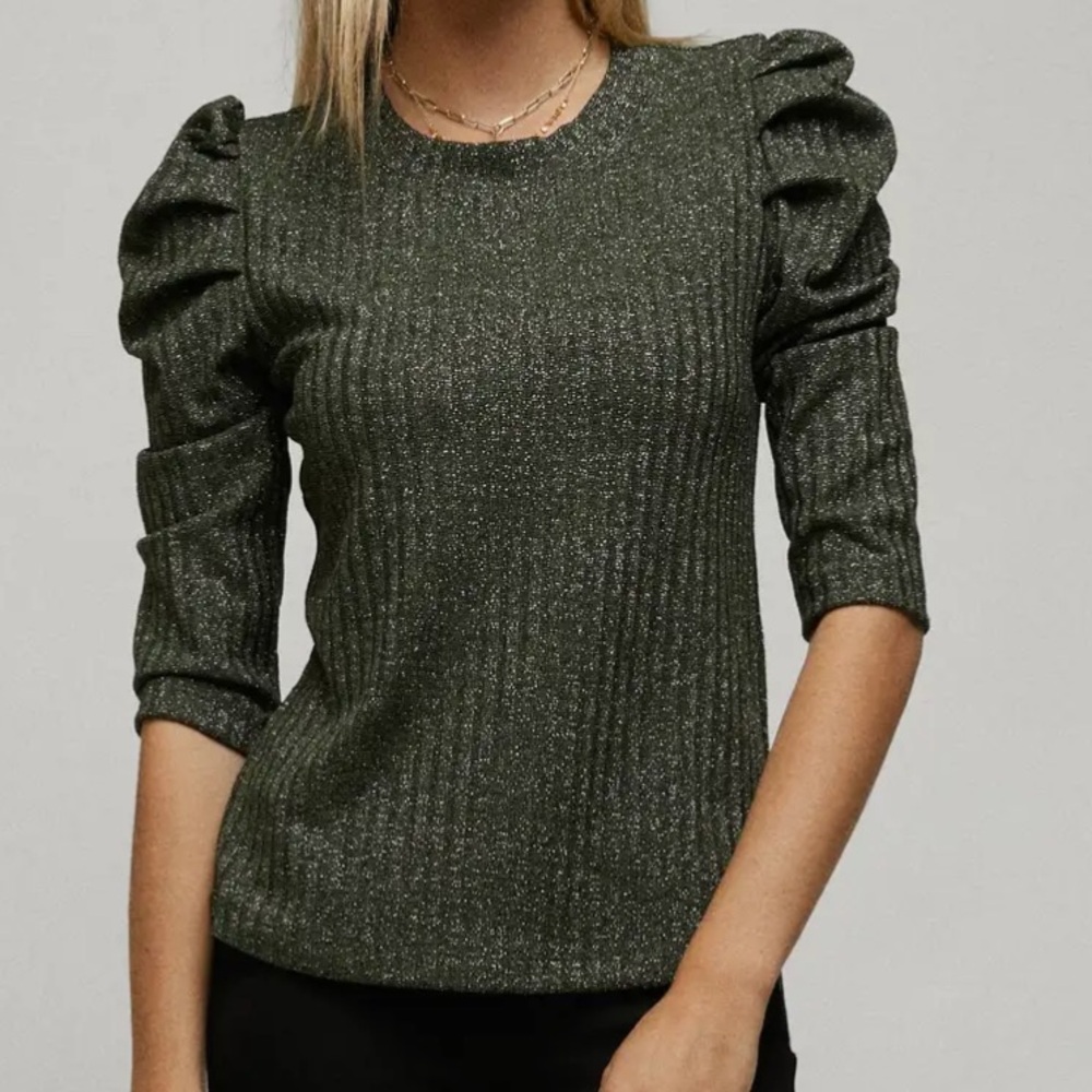 Elegant Olive Green Lurex Sweater - Picture 3 of 7